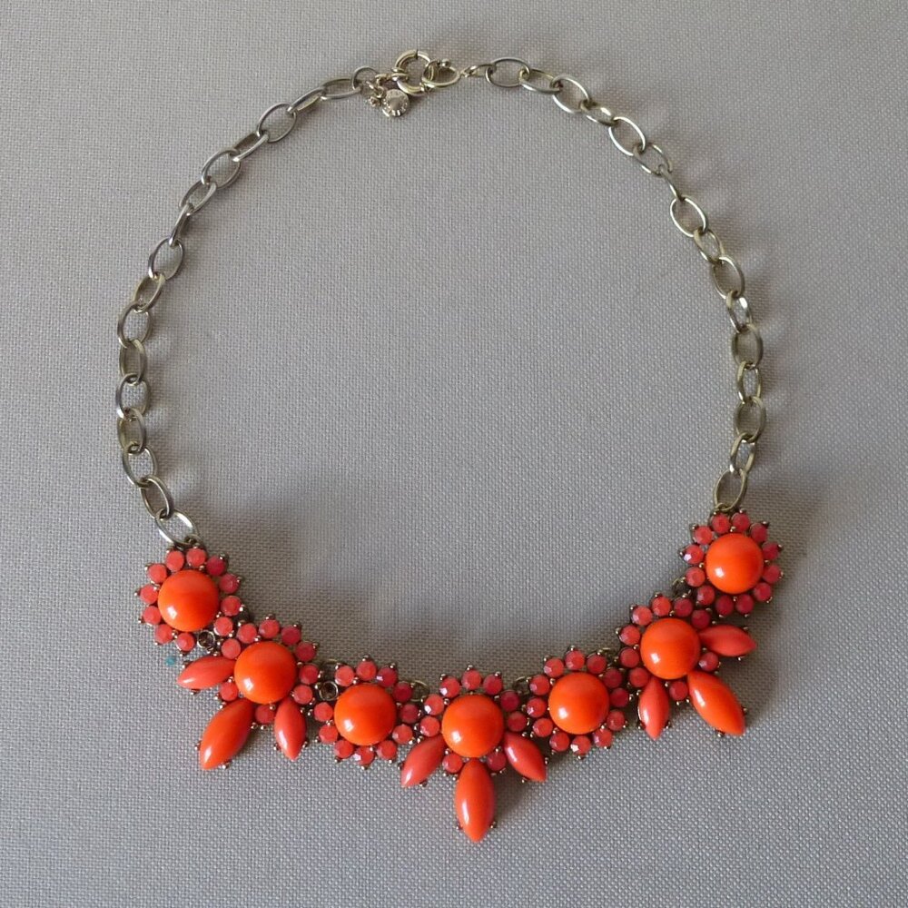 Necklace j.Crew Red Flowers Gold Tone Chain 18" Length